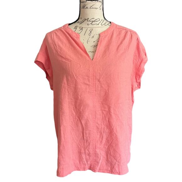 Splendid Coral Orange Linen Blend V Neck Shirt Size Large EUC - Picture 1 of 4